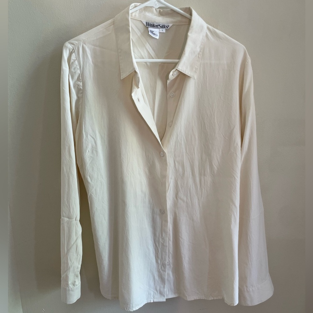 WinterSilks Cream Long Sleeve Silk Shirt Size L